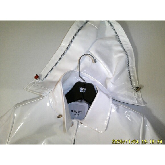 New NWT $375 Jane Post Iconic Princess Slicker Rain Coat Hood Women XS White - Picture 4 of 9